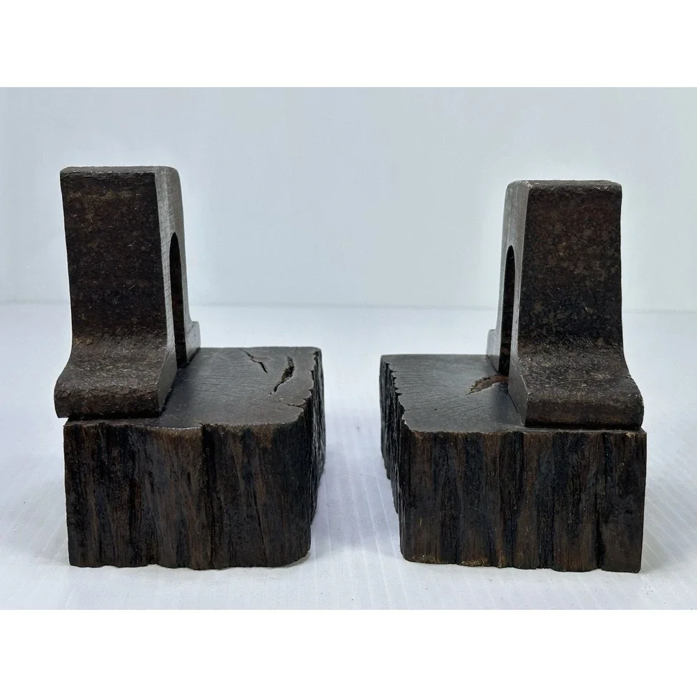 Vintage Panama Train Railroad Rail Wood Tie 1853-69 Book Ends Set Brutalist